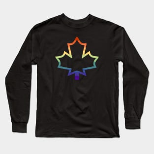 Muted Rainbow Gay Pride Maple Leaf Outline Long Sleeve T-Shirt